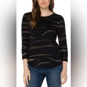 Liverpool Black and Brown 3/4 Sleeve Top, NWTS, Sz Small